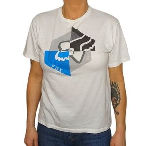 Fox Short Sleeve White Print Shirt Medium Cotton Blend Regular Fit